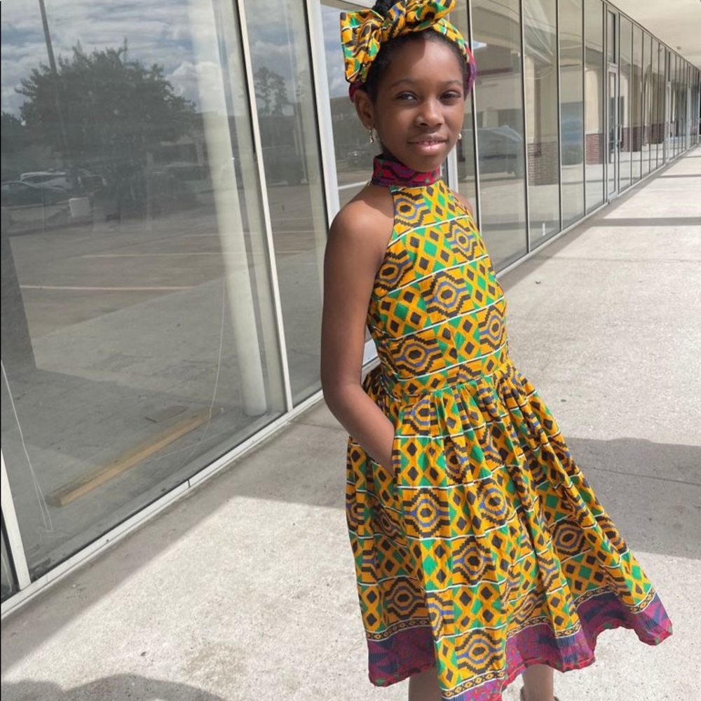 African Ankara Kente kids/girl dress with headband